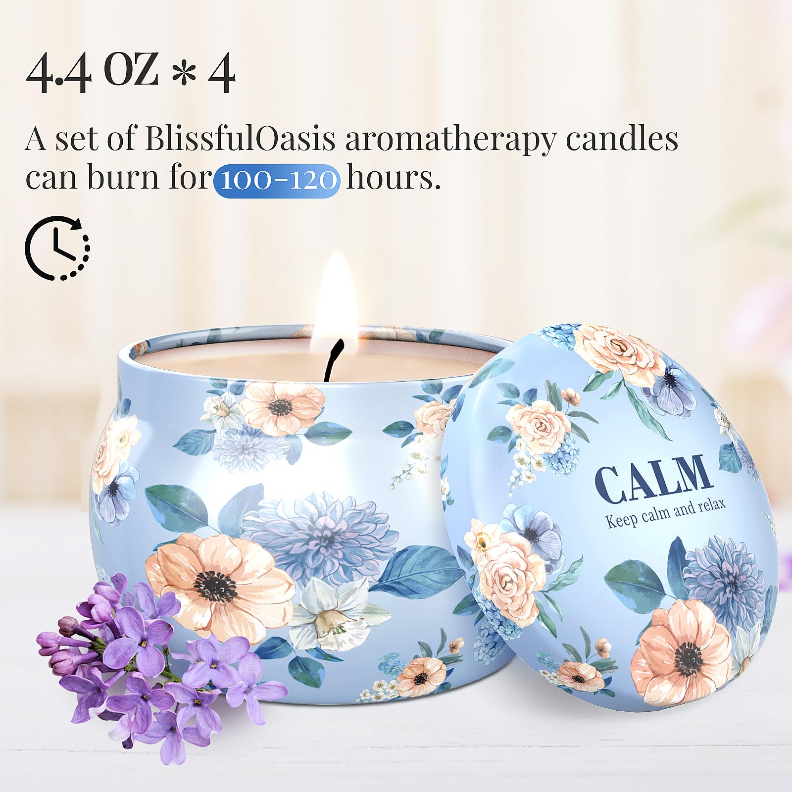 BlissfulOasis Scented Candles Set, 17.6 oz 4 Pack Home Scented Candles, 100-120 Hours Candle Gift for Men and Women, Scented Can